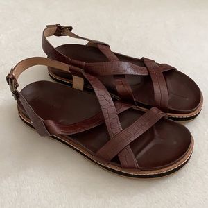 Madewell | The Aubrey Chunky Sandal in Croc Embossed Leather Brown (8.5 / 9)